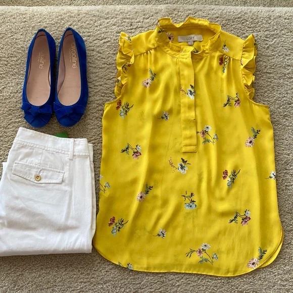 LOFT Yellow Floral Sleeveless Blouse - Picture 1 of 8